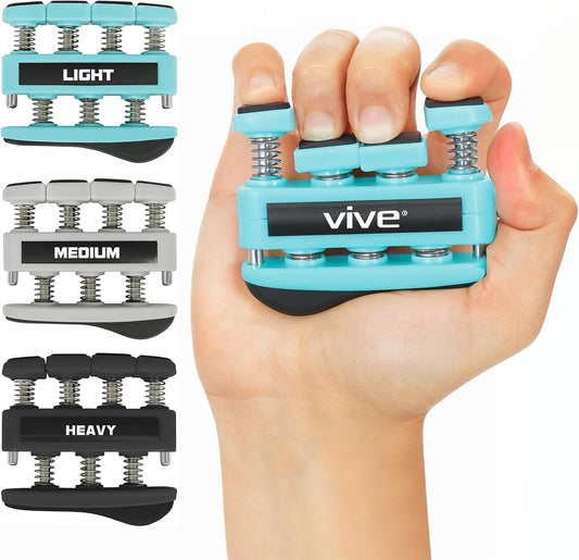 Finger Strengthener by Vive (3 Pack) Hand Grip Equipment for Guitar, Musicians, Rock Climbing & Therapy - Gripper with Exercise Guide for Strengthening Muscles