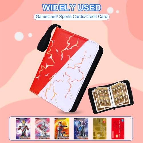Awedsu Collectible Trading Card Albums,Collectible Trading Card Protective Sleeves,Card Binder 4-Pocket,400 Pockets Card Case Holder for TCG,Sports Card. (Red Blue)