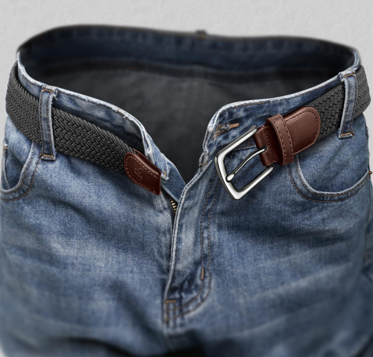 KEMISANT Men's Golf Belt Nulti-pack, Braided Woven Stretch Belt for Gift Men Casual Jeans Sports Work 1 3/8"(Black/Beige,30"-34" Waist Adjustable)
