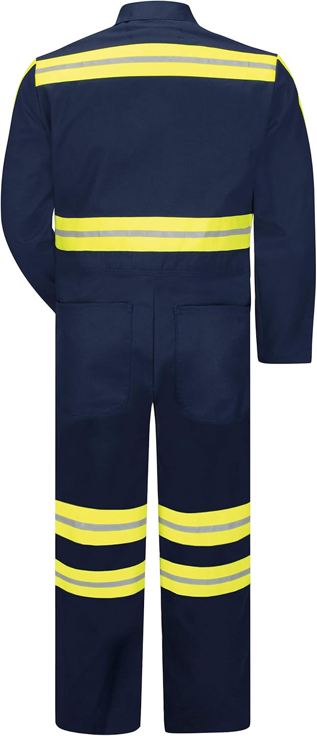 Red Kap Men's Enhanced Visibility Twill Action Back Coverall with Chest Pockets, Oversized Fit, Long Sleeve