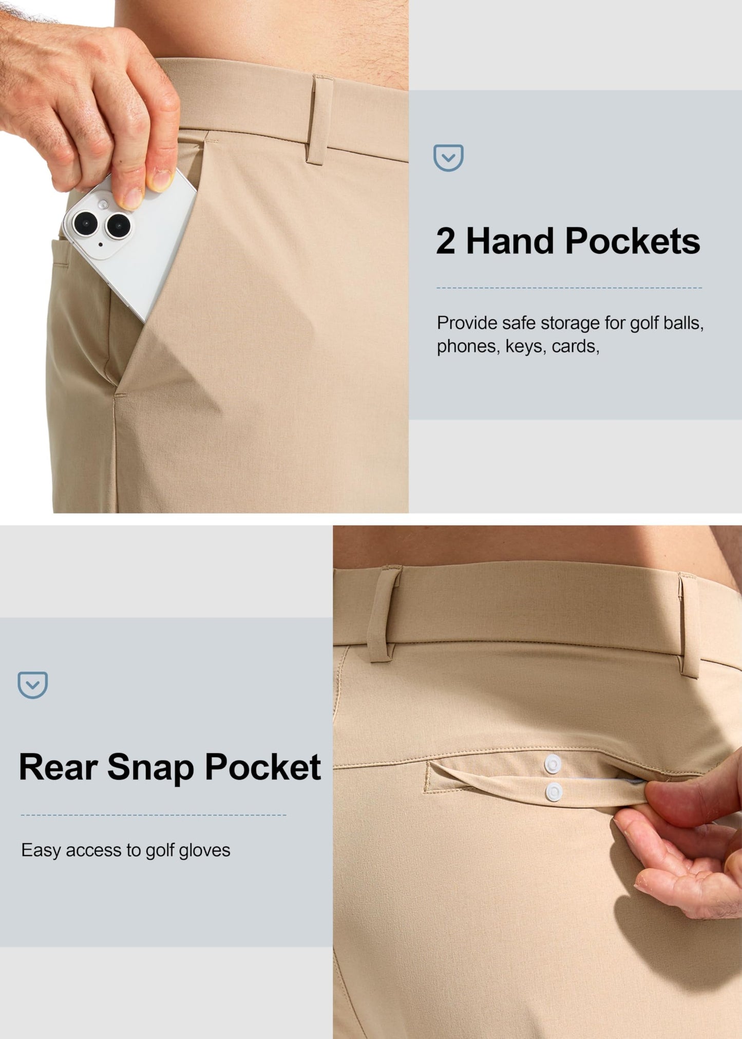 Pudolla Men's Golf Pants Stretch Work Dress Pants Men's Dress Pants 30 Lightweight Quick Dry Trousers with Pockets(Khaki 35Wx30L)