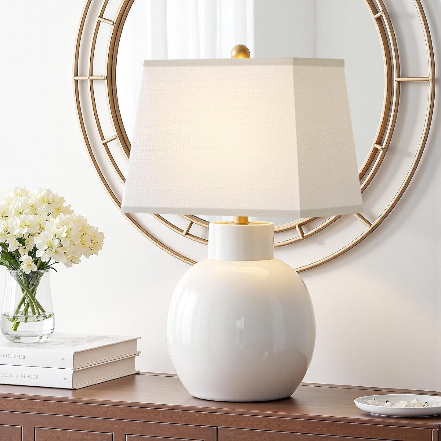 Rectangle White Lamp Shade, Square Large Linen Lamp Shades, Top 7"x12.5", Bottom 9"x15", Height 9.8", Includes 1 Harp Holder,2 Adapters, Fits Table,Floor and Wall Lamp Shades, Easy Assembly