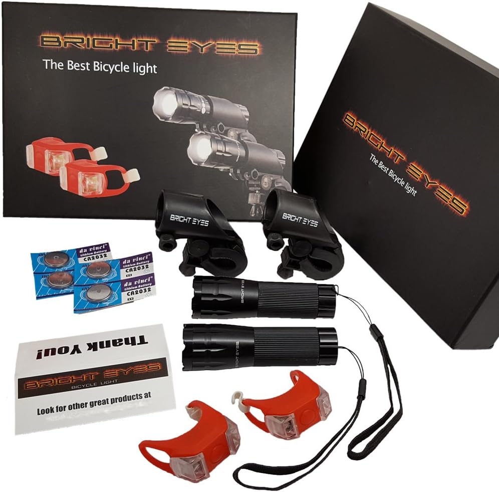 300 Lumen LED Bike Light Set - Waterproof Aluminium Headlight & Taillight (2-Pack) with Batteries