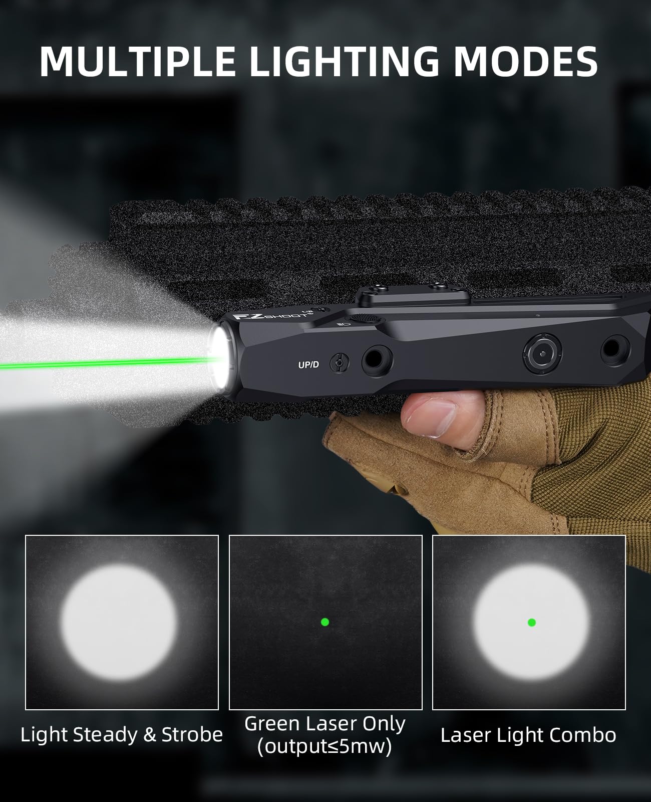 EZshoot 1700 Lumens Tactical Laser Light Combo for Rifle with Magnetic Rechargeable, AR Laser Light Combo Compatible with Picatinny Rail and M-Rail, Rifle Flashlight for Home Defense, Hunting