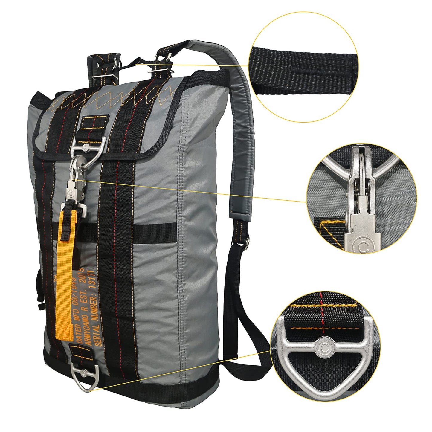 Miramrax Tactical Military Backpack Parachute Bag Flight Backpacks Day Pack Nylon Rucksacks for Men and Women for Travel Outdoor Hiking Camping Trekking Climbing College Grey