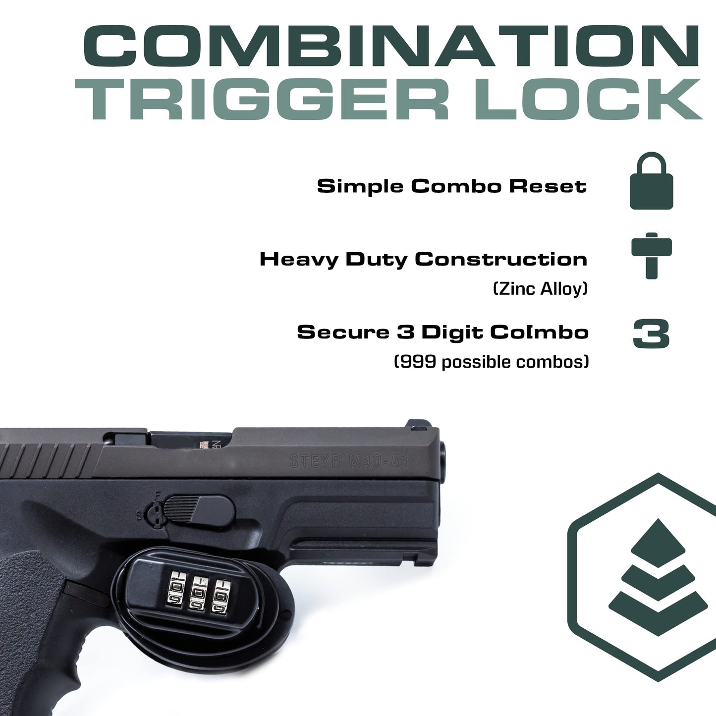 Evergreen Customizable 3 Digit Combination Universal Trigger Lock for Handguns, Pistols, Rifles, Shotguns, BB Guns, AR, Firearms (Trigger Lock (3pk)