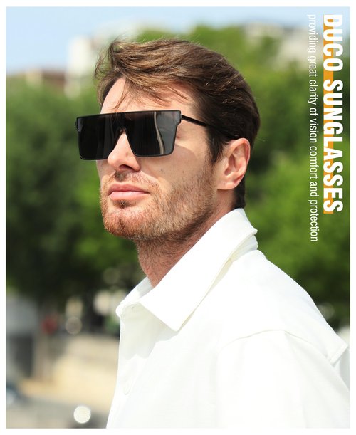 DUCO Square Oversized Fashion Sunglasses for Men Polarized Flat Top UV400 Protection Metal Frame Big Large DC3055
