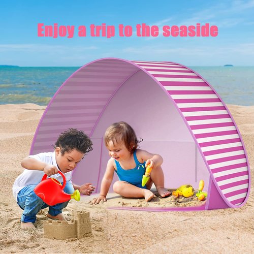 Baby Beach Tent with Pool, UPF 50+ Beach Sun Shelter Outdoor Tent for Aged 36 Months Baby and Kids, Parks and Beach Shade Portable Mini Pool Pink