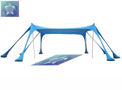 XUDEJUN Beach Canopy Beach Tent with Beach Blanket（Turtle Pattern,Camping Sun Shelter UPF50+ with 8 Stability Poles/Carry Bag/Ground Pegs/Sand Shovel Portable Outdoor Shade Beach Canopy