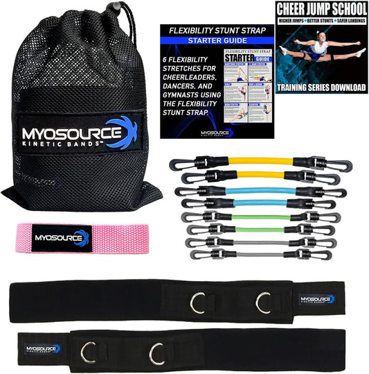 Cheer Kinetic Bands Cheerleader Flexibility and Strength Training | Improve Jumps, Stunts, Landings | 4-Level Leg Resistance Bands & 12 Stunt Strap Color Options, Digital Training Downloads