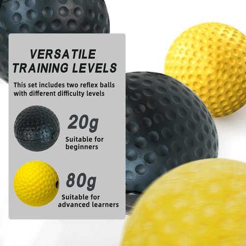 Boxing Reflex Ball Set - 2 Difficulty Levels with Adjustable Headband, Includes Carry Bag and Cotton Boxing Wraps, Perfect for Hand-Eye Coordination, Speed, and Reaction Training for Adults and Kids
