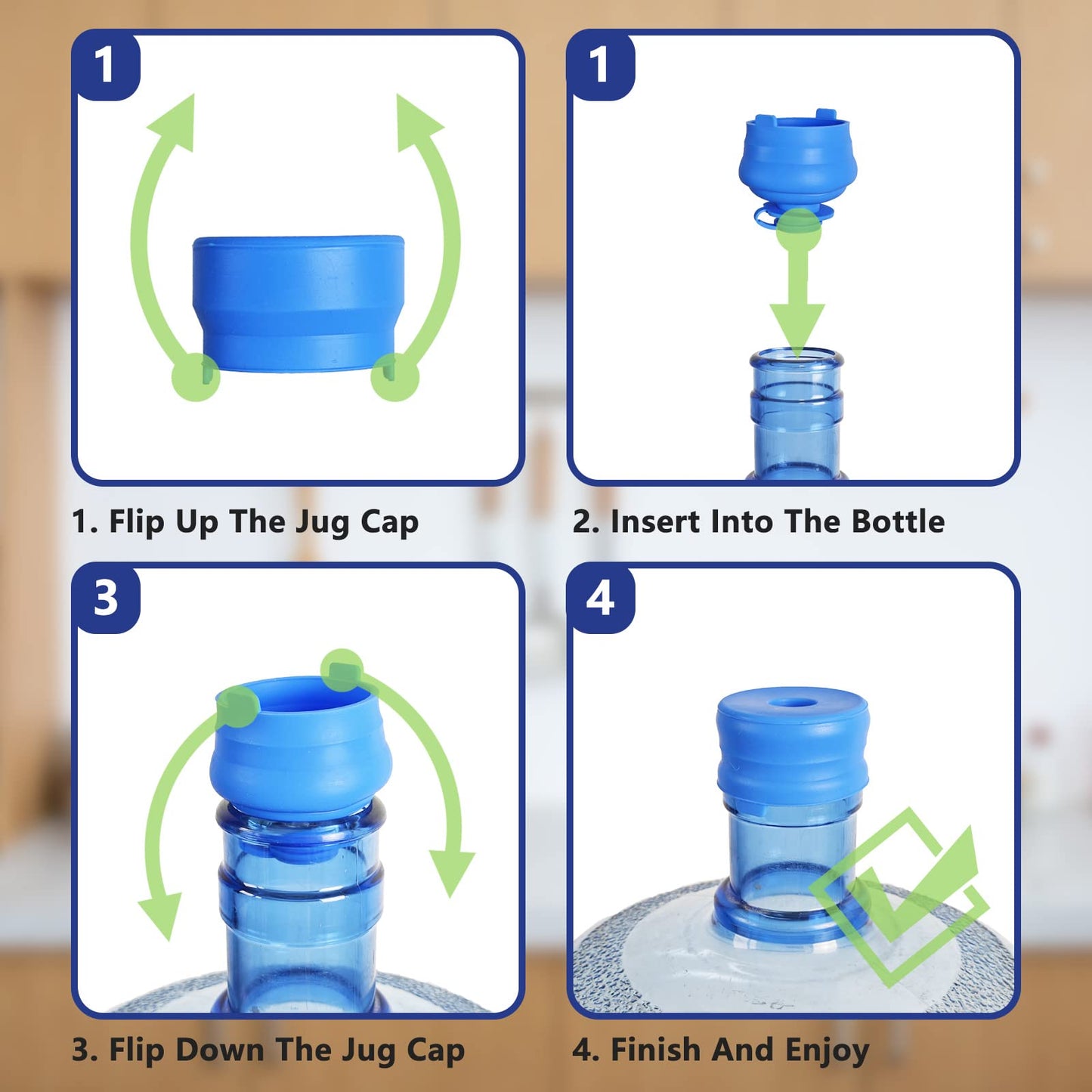 5 Gallon Water Jug Caps - 4 Pack Silicone Water Jug Cap Reusable and Anti Leak