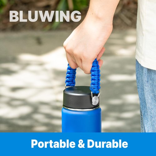Bluwing Handles for Hydro Flask Lids, Paracord Handle Replaces Flex Strap on Wide and Standard Mouth Water Bottle Lids Caps, BPA-Free, 2Pack (Black-2Pcs)