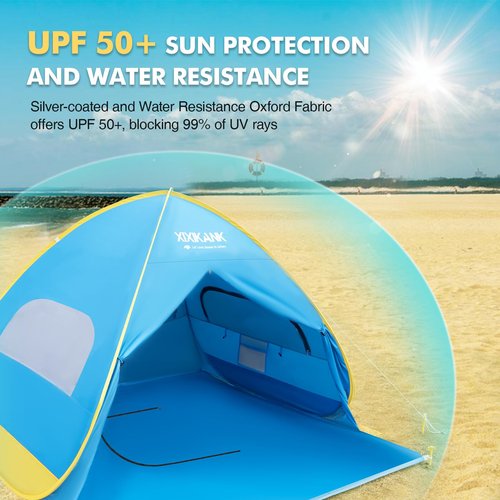 XIXIKANK 2 Second Easy Setup Pop Up Beach Tent for 4 Person,UPF 50+ UV Protection Beach Shade, Wind Resistant Sun Protection Sun Shelter,Portable Lightweight Tent for Beach Cabana with Handy Carry Bag