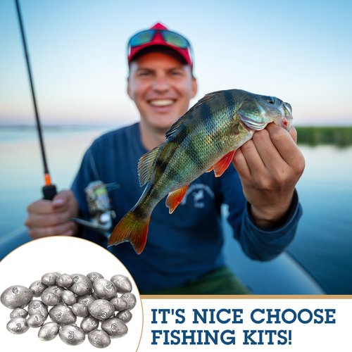 Vertintong 33 Pcs 1oz, 2oz, 3oz, 4oz, 6oz Egg Fishing Sinker Weights Kit Egg Weights Rig Drop Bass Casting Fishing Sinkers Saltwater Freshwater Gear Tackle