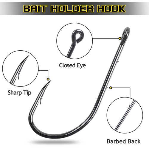 Baitholder Fishing Hooks Kits High Carbon Steel Saltwater Barbed Offset Jig Hook Long Shank Beak Bait Holder Live Bait Hooks Mix Sizes 200PCS