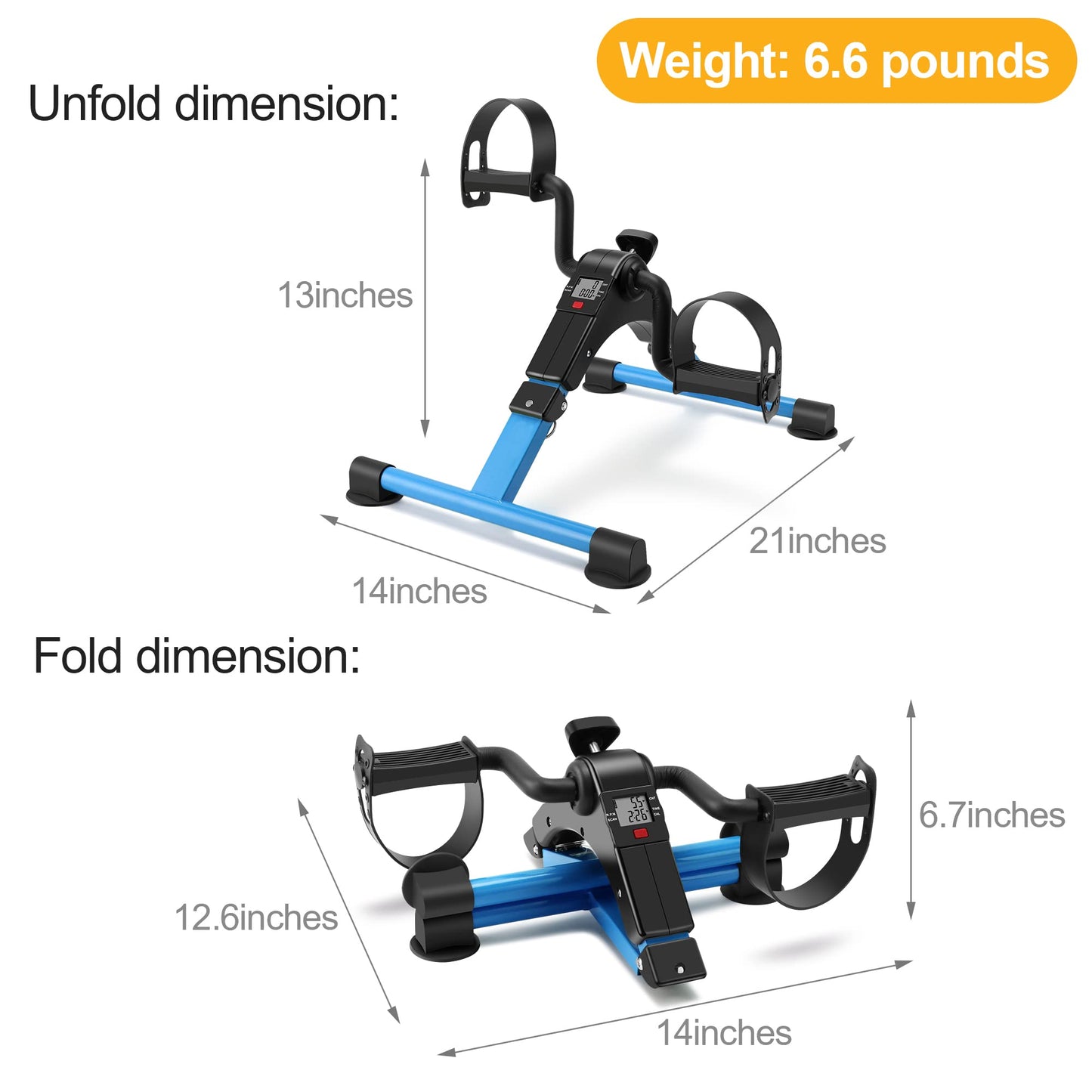 Folding Pedal Exerciser Mini Exercise Bike Portable Peddler Arms and Legs Low Impact Workout Bike with LCD (Blue)