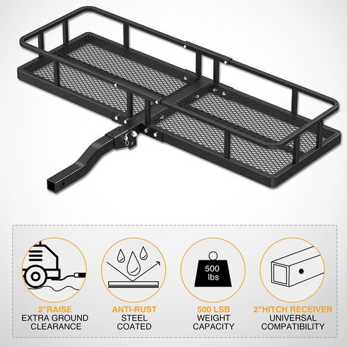 Nilight 60" x 20"x 7.87" Carrier & 5/8" Pin Clip Fits 2-Inch Receiver 500 Lbs Heavy Duty Capacity Luggage Basket Fold Up for SUV Pickup Camping Traveling,2 Years Warranty