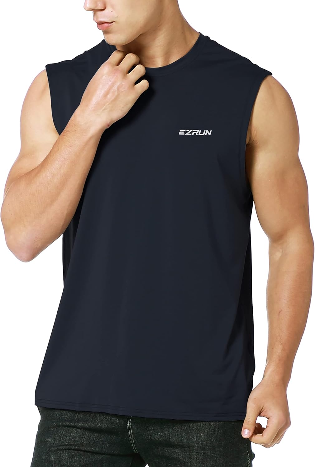 EZRUN Men's Sleeveless Shirt Quick Dry Workout Swim Shirt Gym Muscle Athletic Beach Tank Top Big and Tall