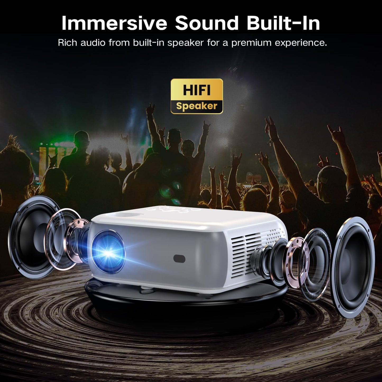 GROVIEW Native 1080P Bluetooth Projector, Home Theater Movie Mini Portable Projector with Built in Speaker, Compatible with PS5/Switch/USB for Bedroom Outdoor Indoor Use