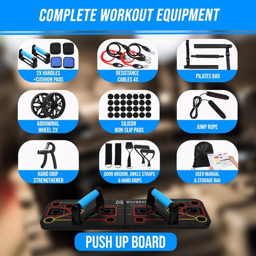 Push Up Board Exercise Equipment by Miliorari - At Home Workout Equipment - Includes Resistance Bands Set, Ab Roller Wheel, Pilates Bar - Full Body Workout for Men & Women, Gift for Boyfriend