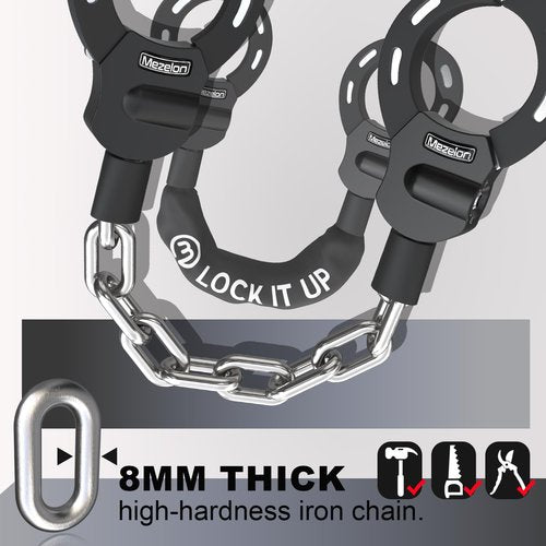 Mezelon Electric Scooter Lock, 8mm Chain Lock Bike Locks Heavy Duty Anti Theft with 3 Keys for E-Bike/Electric Scooters