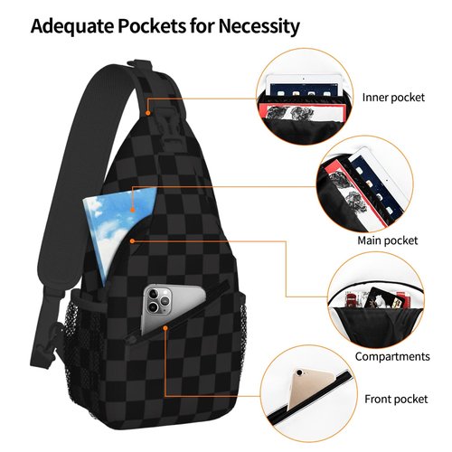 Sling Backpack Trendy Sling Bag Multipurpose Crossbody Sling Travel Hiking Crossbody Shoulder Backpack (Black Checkered)