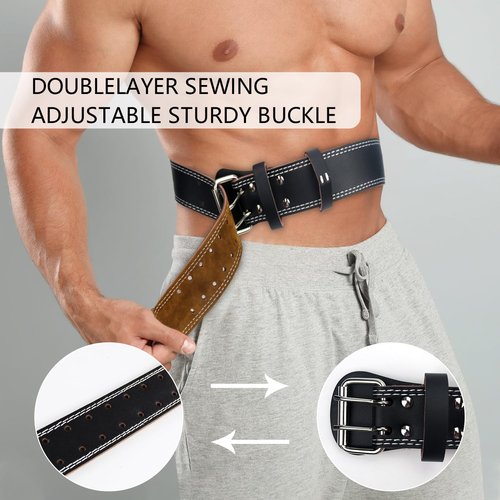 Leather Weight Lifting Belts for Men, Gym Belt for Weight Lifting, Lower Waist Back Support for Powerlifting Weightlifting Heavy Duty Workout Strength Training Bodybuilding Cross Training (M, Black)