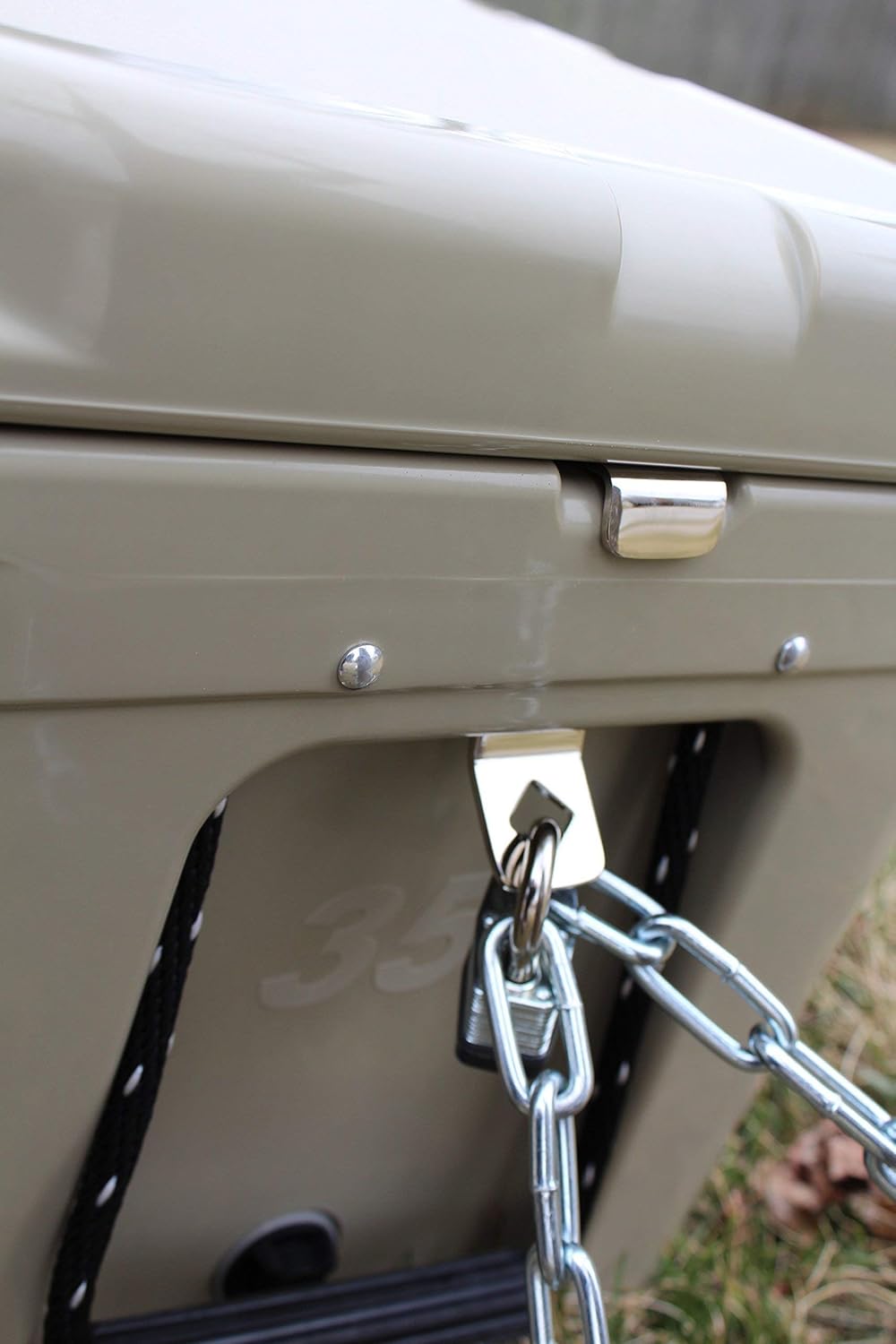 Universal Cooler Lock Bracket: Designed to fit mid to Large Rotomold Coolers (Made of Stainless Steel)