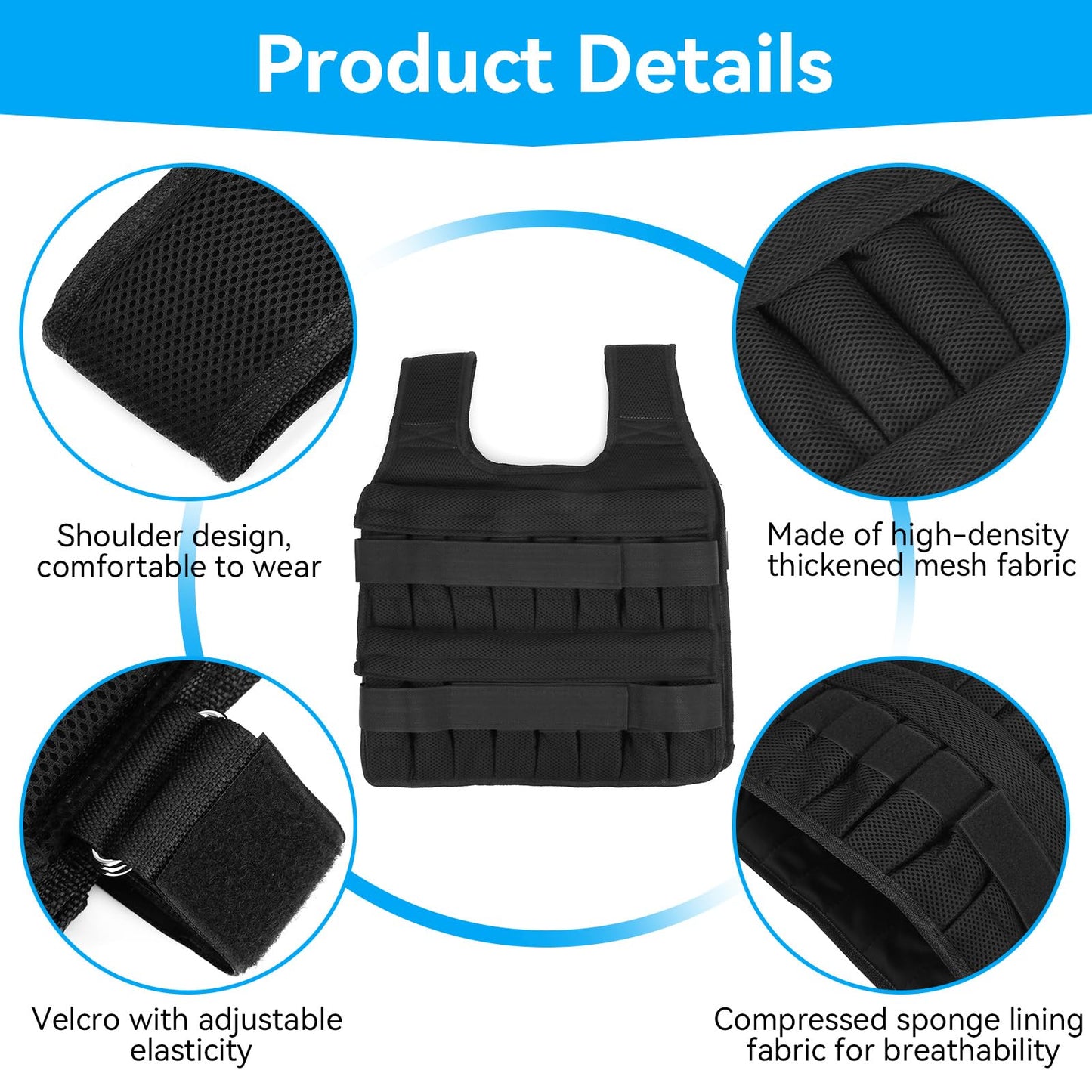 35KG Weighted Vest（Without Weight）, 53x44cm/20.9x17.3in Strength Training Fitness Sandbag Adjustable Sports Running Mesh Vest for Men Women