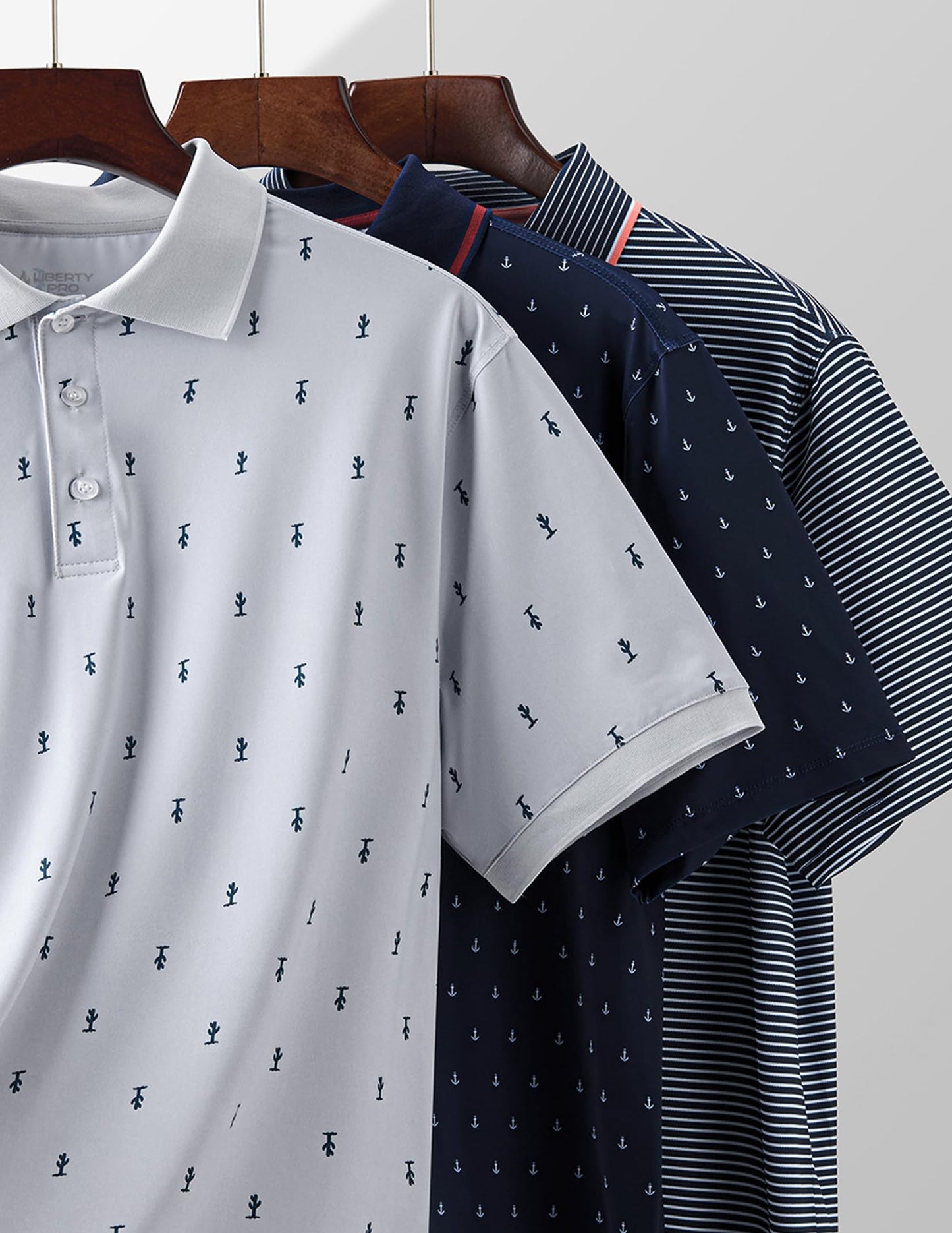 3-Pack Men's Golf Polo Shirts Short Sleeve, Dry Fit Performance Moisture Wicking Casual Print Collared T Shirts (Set 9, X-Large)