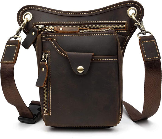 Genuine Leather Waist Bag Retro Hip Pack Drop Leg Bag Pouches Belt Bumbag for Men Multi-Purpose Cycling Riding Sport Bag