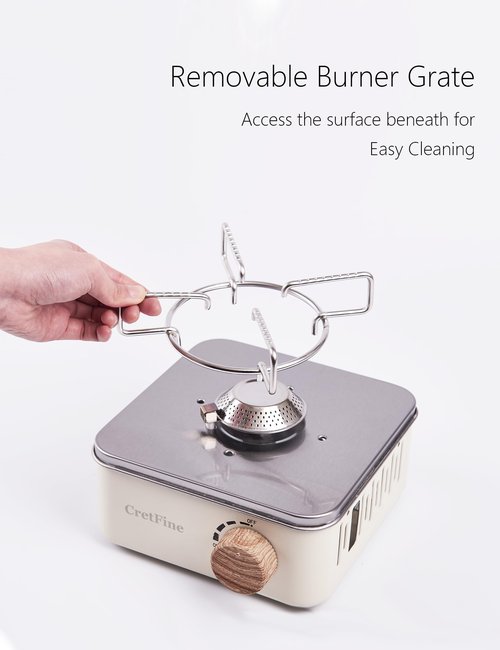 CretFine Mini Butane Camping Stove with Portable Bag, Indoor and Outdoor Cooking, for Emergency and Camp Essentials, 8205 BTU, 2hr Usage per Canister, Gas Not Included, White