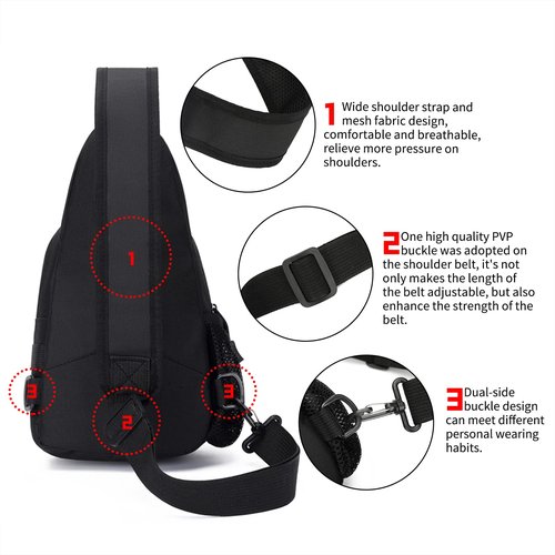 Laoyemen Tactical Sling Bag with Flag Patch, Adjustable Crossbody Bag for Hiking, Camping & Traveling,Shoulder Backpack with Molle System (Black)