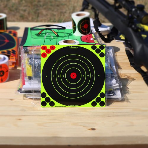 Highwild Stick Splatter Adhesive Bullseye Bright Fluorescent Yellow Shooting Targets - 8x8 Inch (50 Pack)