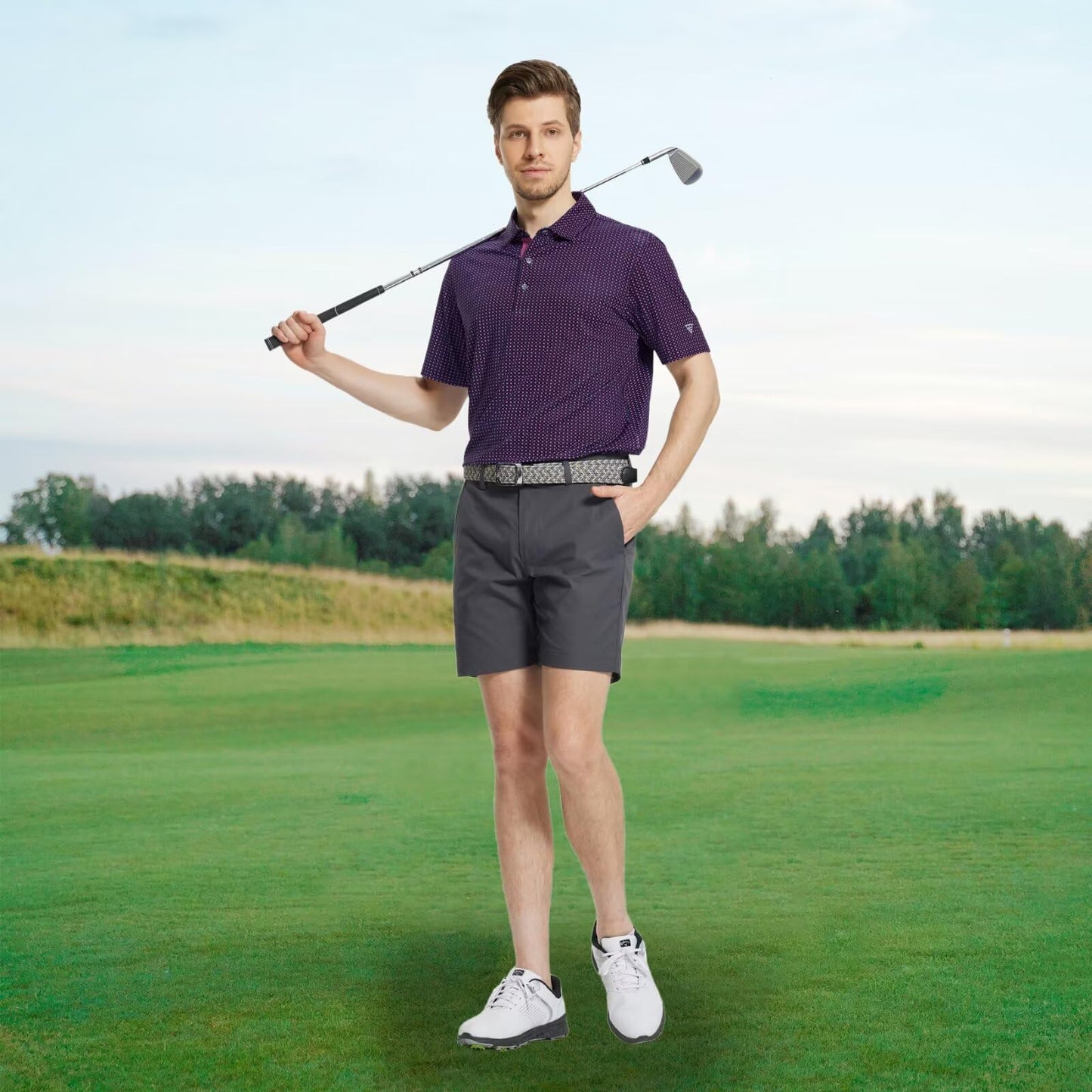 M MAELREG Polo Shirts for Men Quick Dry Fit Short Sleeve Performance Moisture Wicking Print Men’s Golf Shirts