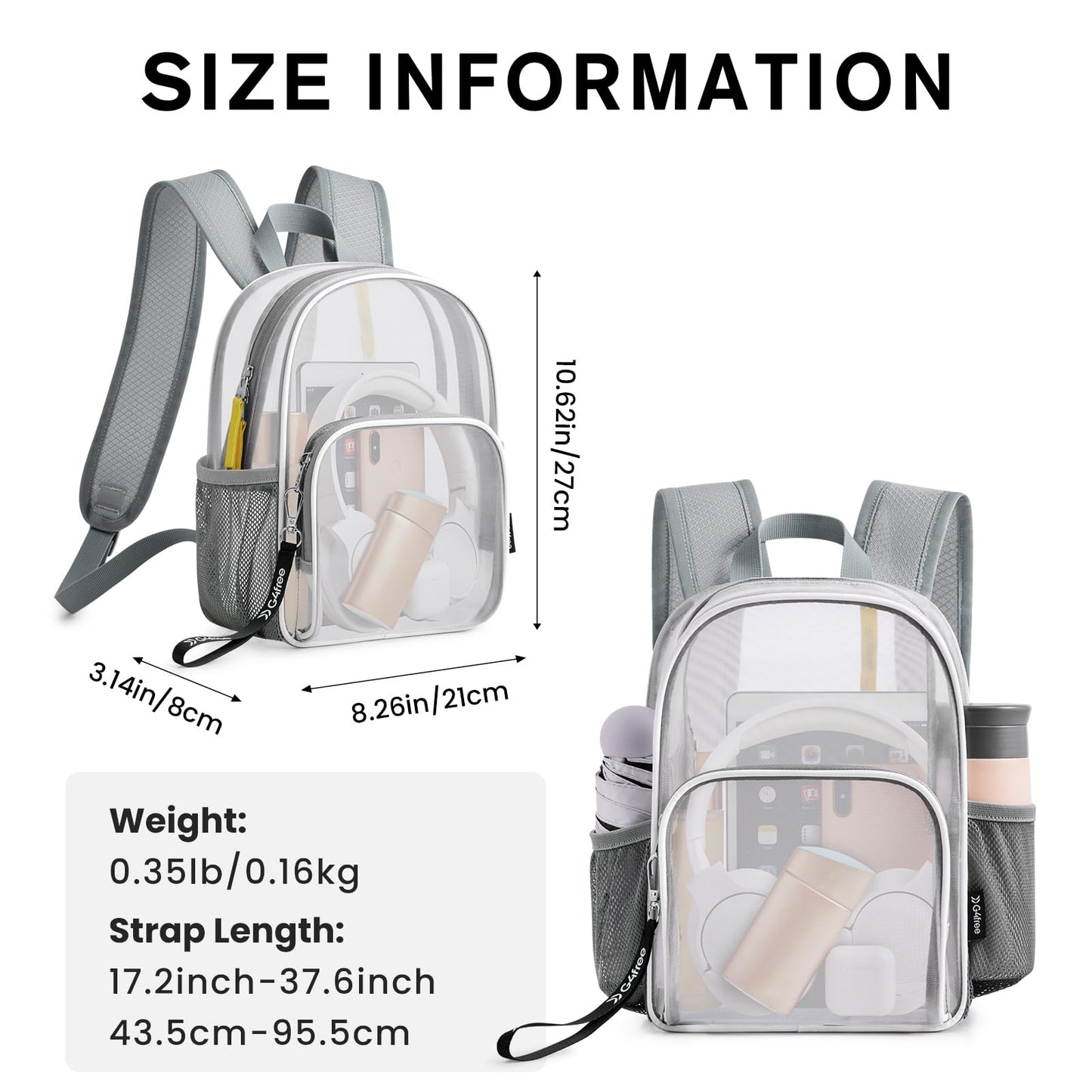 G4Free Clear Backpack Stadium Approved Clear Mesh Bag, Transparent Lightweight Casual Daypack, Small See Through Bag for Travel, Stadium or Concerts