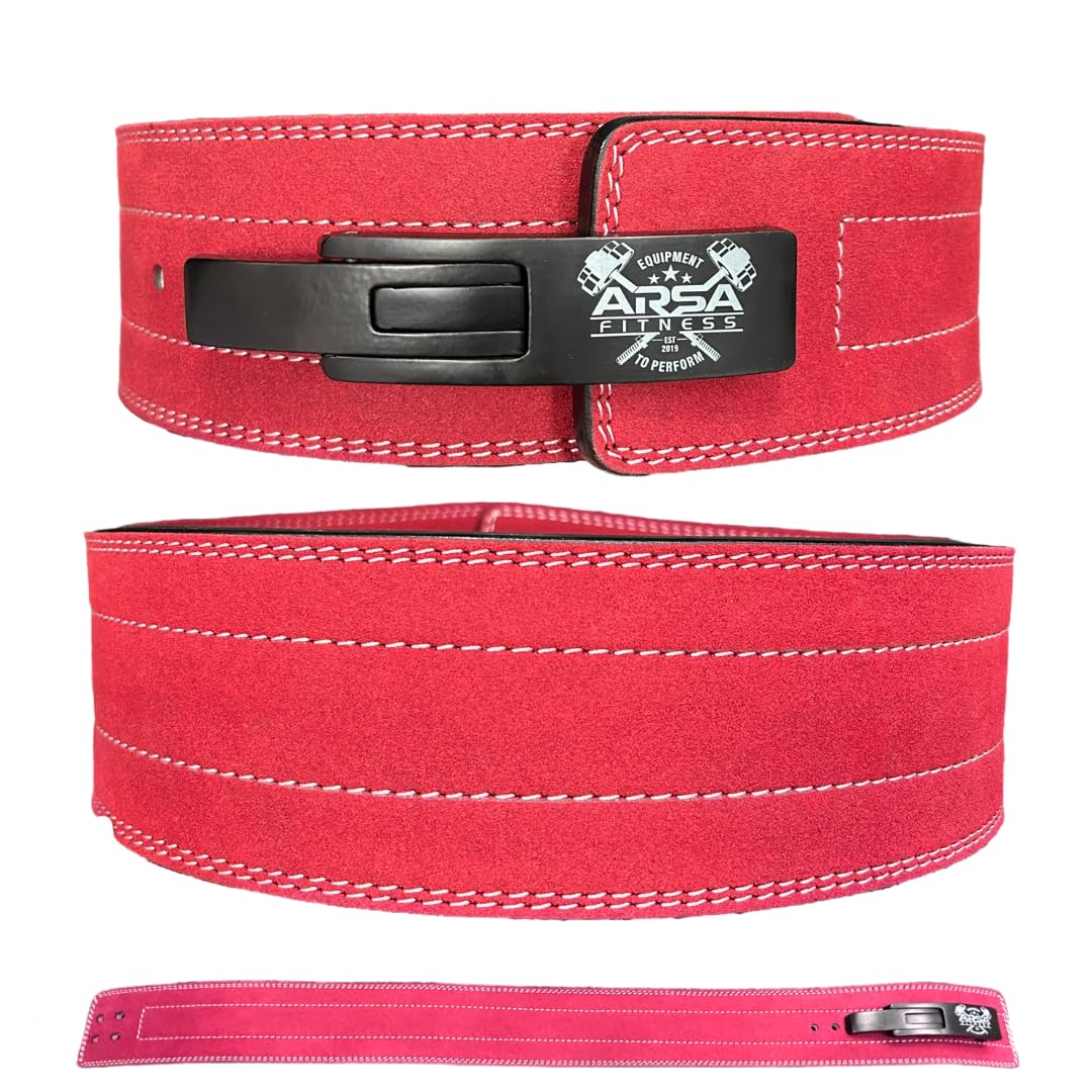 Arsa Fitness Weightlifting Adjustable Lever Belt for Men & Women Real Suede Hide Leather for Powerlifting Back Support Workout Deadlifts Squats 10MM Thickness 4" Width (GREEN, X-Large)