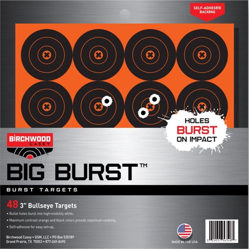 BIRCHWOOD CASEY Big Burst Bull's Eye Always Flat Adhesive Back Shooting Training Reactive Targets | Pack of 3 Sheets