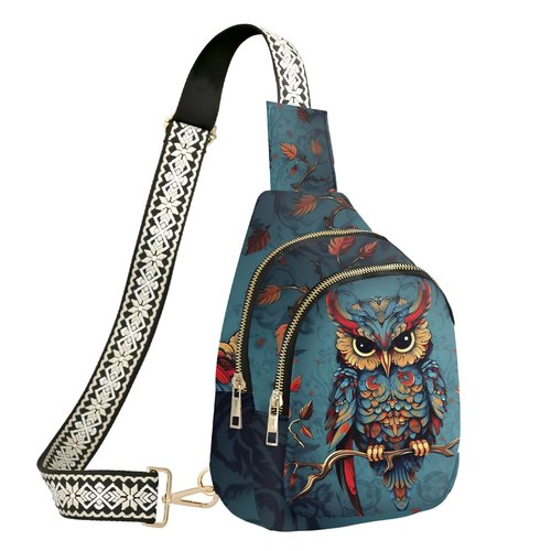 wiuurs Owl Sling Bag for Women Small Leather Crossbody Bags Travel Sling Backpack with Adjustable Strap for Running Hiking