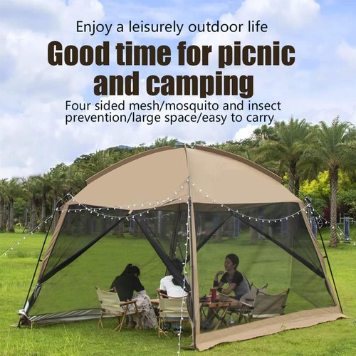 GVDV Screen House Tent 11x11 Ft Mesh Net, Outdoor Camping Screen Room Sun Shade Gazebo Shelter Included Carry Bag, Easy Setup & Waterproof, Perfect for Family Picnic, Backyards, BBQ and Party