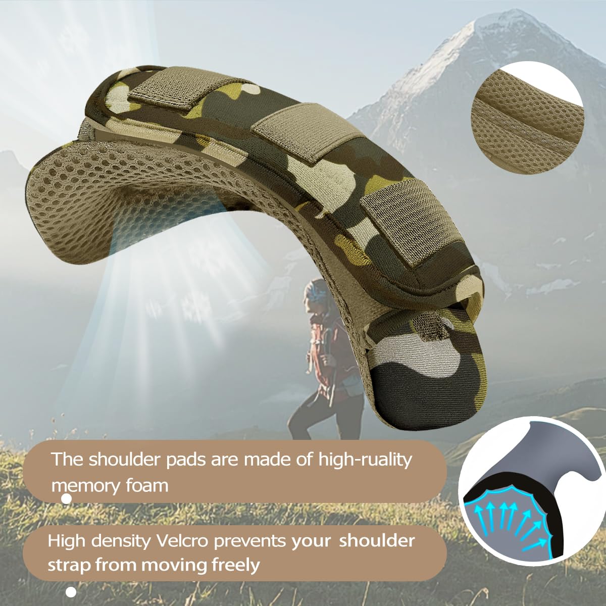 2Pcs Thick Cushioned Shoulder Pads, Featuring Anti-Slip Design and Breathable Mesh,Extra Wide Padding for Shoulder Straps and Luggage Belts,Soft and Comfortable for Enhanced Support,Camouflage Green