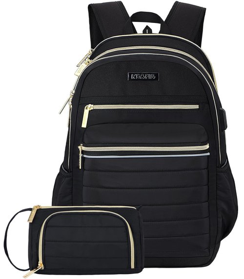 KEOFID Anti-Thief Travel Backpack with USB Charging Port for Men and Women, Casual backpack for College(Carbon and Golden)