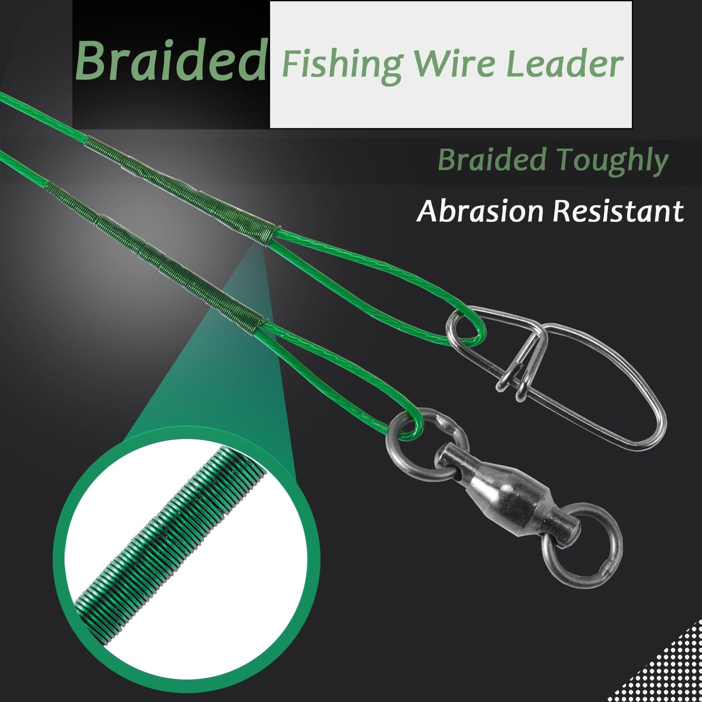 AMYSPORTS Saltwater Steel Fishing Leader Wire Stainless Swivel Fishing Leader Freshwater High Strength Wire Leader Lure Black Nickel #3 50lb 15.8in 20pcs