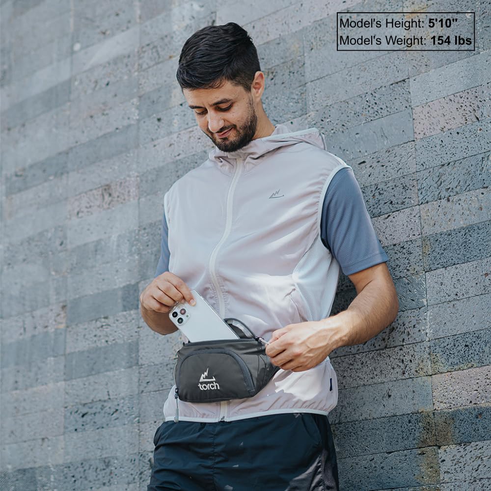 TORCH Belt Bag for Men - Fanny Pack Men Women with Compass Survival, Small Lightweight Hip Pack for Gym, Running, Hiking, Biking, Dog Walking - Vallejo (Grey)