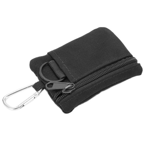 Lwuey EDC Pocket Pouch, Mini Molle Pouch Wallet Tactical Keychain Pouches Multi Function Carabiner Gadget Utility Organizer Key Card Case Zipper Portable Military Outdoor Bag Tactics Waist(Black)