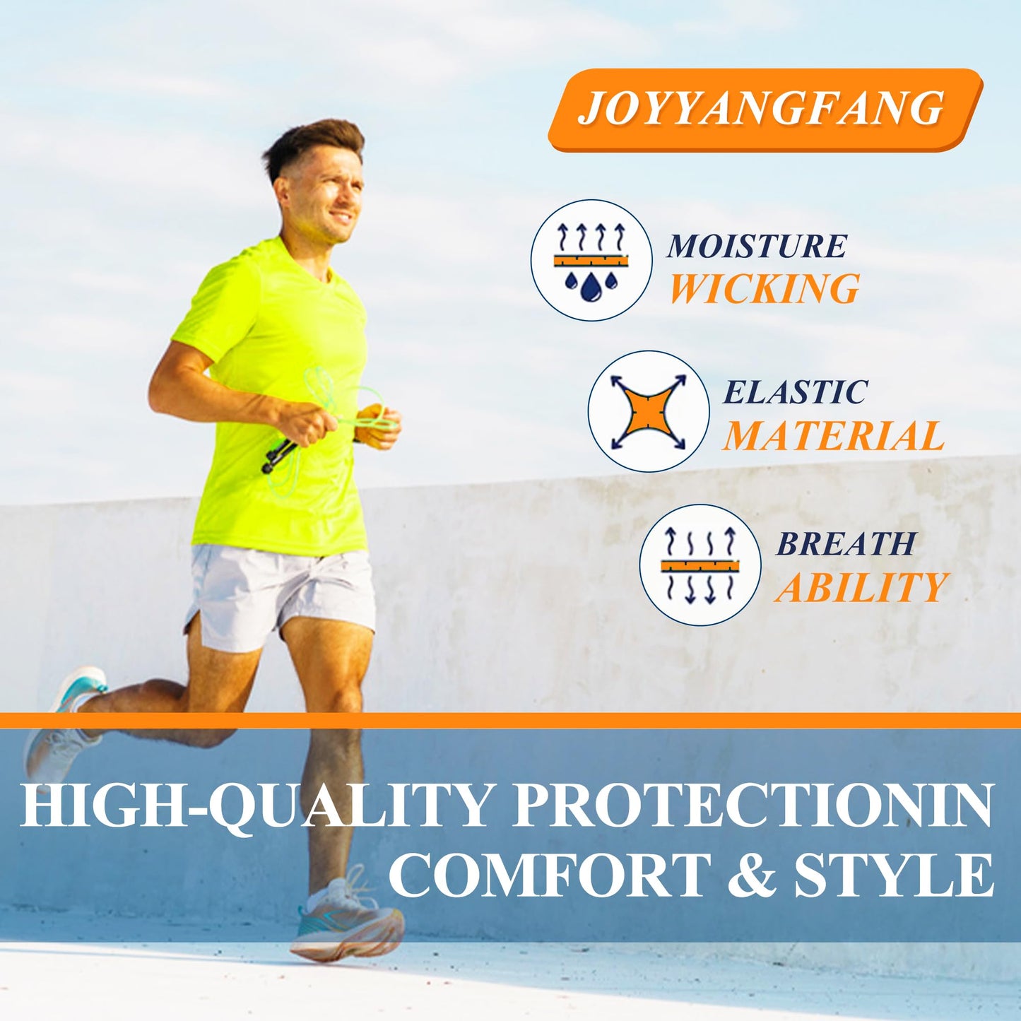 JOYYANGFANG Men's Running Shirts Sun Protection Hiking Yoga Gym Fit T-Shirt Quick Dry Workout Moisture Wicking T-Shirt Short Sleeve 6 Pack XL Yellow
