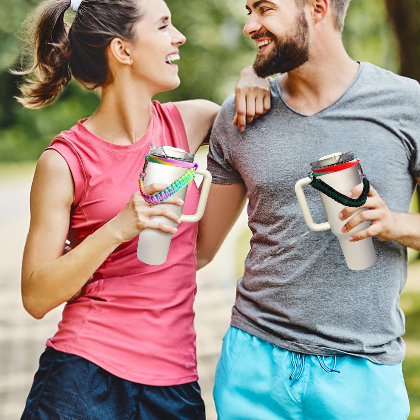 ALOOF Water Bottle Hand Strap, Silicone and Paracord Water Bottle Carrier, Sturdy Sling with Strap, Fits Most 8-40oz Water Bottles, Compatible for Stanley Cup Accessories-DarkGreen