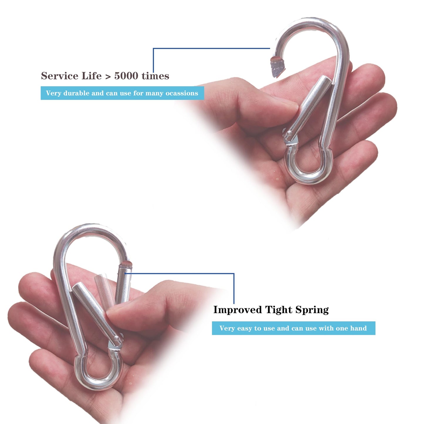 6Pcs Carabiner Clip, 3" Caribeaner Large Aluminum Heavy Duty Carabeaner Clips, Spring Snap Hooks for Keychain Clip with 6 Pcs Keyring for Outdoors, Camping, Hiking, Fishing, Home Gym -Assorted