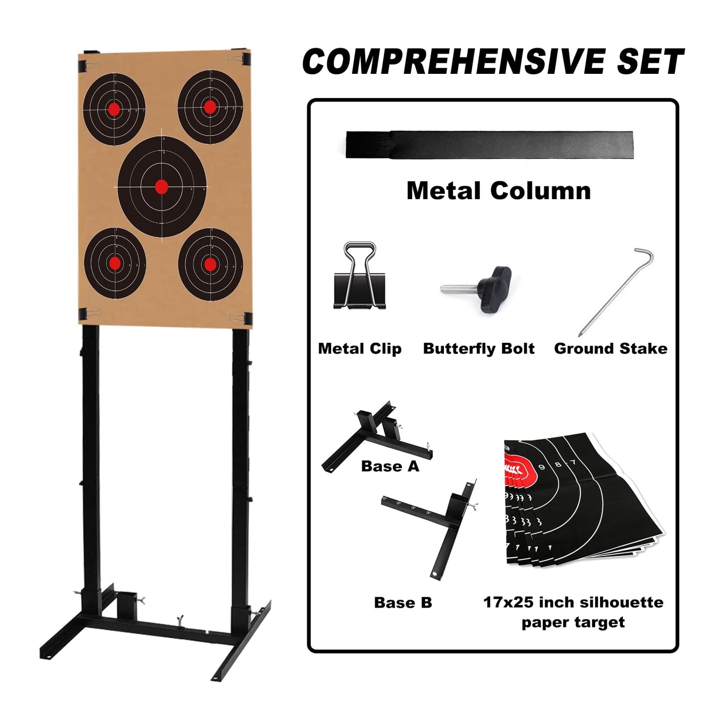 Atflbox 2Pack Shooting Target Stand with 10+50 pcs 17x25 Inch Paper Targets, Durable Paper Target Holder with Stable Adjustable Base